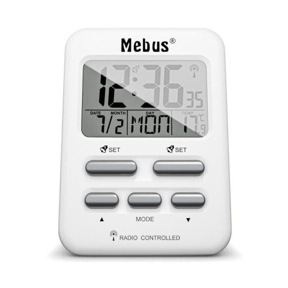 Mebus 25800, Digital alarm clock, Rectangle, White, 12/24h, F, °C, Blue