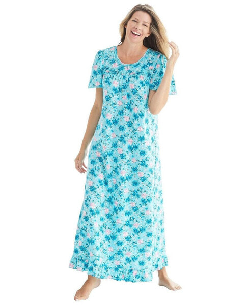 Plus Size Long Floral Print Cotton Gown