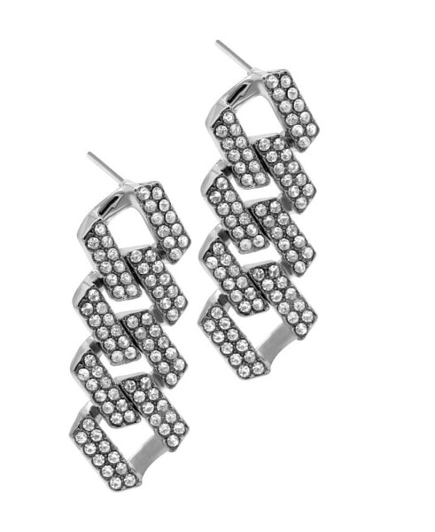 Silver-Plated Edgy Cuban Chain Crystal Drop Earrings