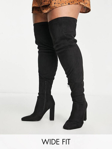 ASOS DESIGN Curve Kenni block-heeled over the knee boots in black