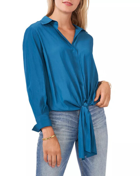 Vince Camuto Tie Front Blouse Blueberry Teal S