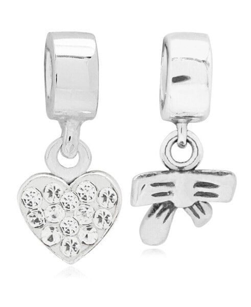 Children's Heart Bow Drop Charms - Set of 2 in Sterling Silver