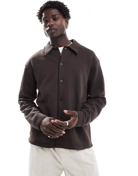 Selected Homme oversized jersey shirt in brown