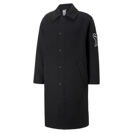 Puma Ami X Button Down Coat Mens Black Casual Athletic Outerwear 53599701