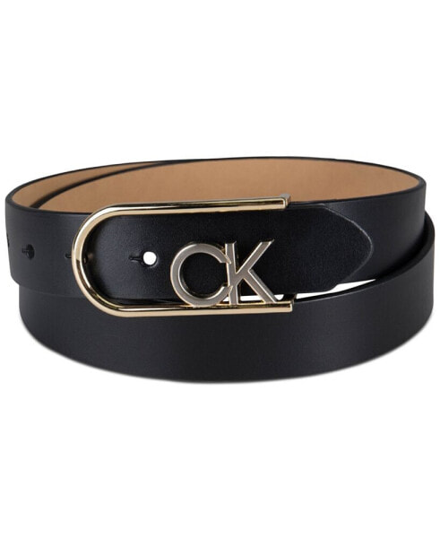 Two-Tone Monogram Buckle Leather Belt