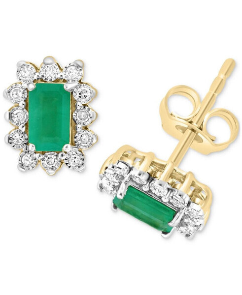 EFFY® Emerald (1/2 ct. t.w.) & Diamond (1/10 ct. t.w.) Halo Stud Earrings in Gold-Plated Sterling Silver