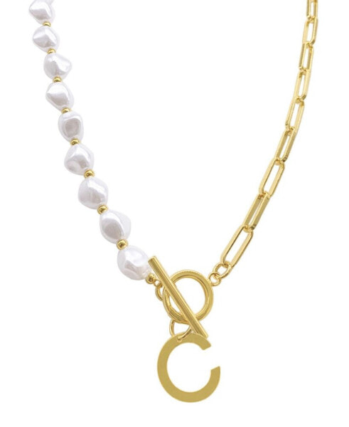 ADORNIA 14k Gold-Plated Paperclip Chain & Mother-of-Pearl Initial F 17" Pendant Necklace