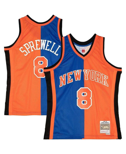 Футболка мужская Mitchell&Ness Latrell Sprewell Blue, Orange New York Knicks Hardwood Classics 1998-99 Split Swingman Jersey