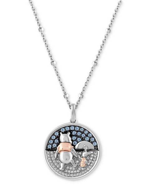 Wonder Fine Jewelry swiss Blue Topaz (1/4 ct. t.w.) & Diamond (1/10 ct. t.w.) Pooh & Piglet 18" Pendant Necklace in Sterling Silver & 14k Rose Gold-Plate