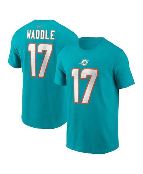 Men's Jaylen Waddle Aqua Miami Dolphins Player Name and Number T-shirt