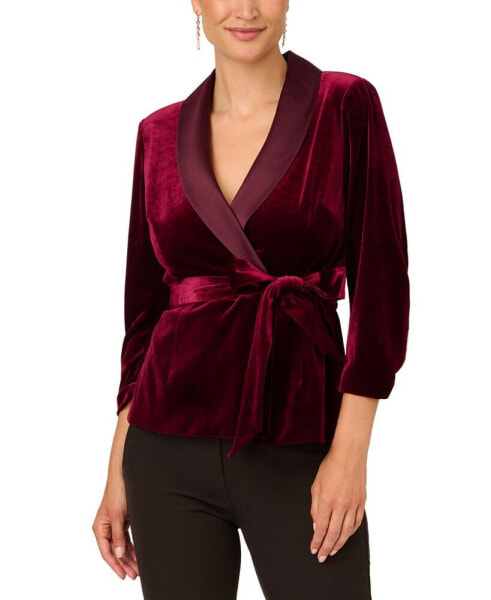 Women's Belted Velvet Shawl-Lapel Blazer