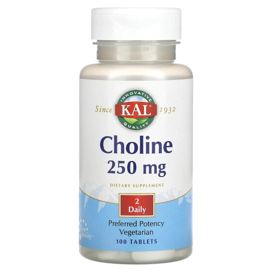 Витамины группы B KAL Холин 250 мг, 100 таблеток (125 мг на таблетку)
