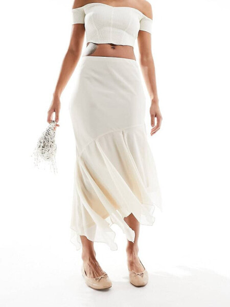 Miss Selfridge chiffon witchy hem godet maxi skirt in cream