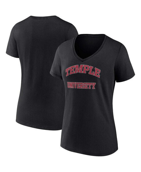 Women's Black Temple Owls Evergreen Campus V-Neck T-shirt