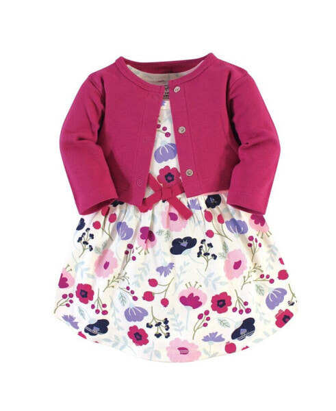 Baby Girls Baby Organic Cotton Dress and Cardigan 2pc Set, Pink Botanical