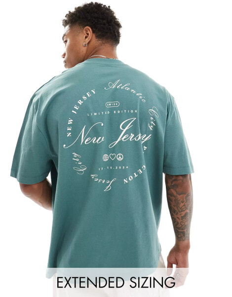 ASOS DESIGN oversized t-shirt in teal with New Jersey back print