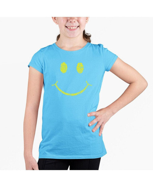 Big Girl's Word Art T-shirt - Be Happy Smiley Face