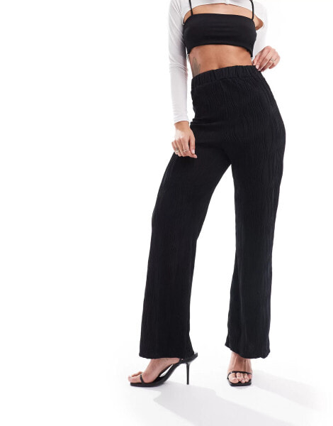 New Look ripple wide leg trousers in black