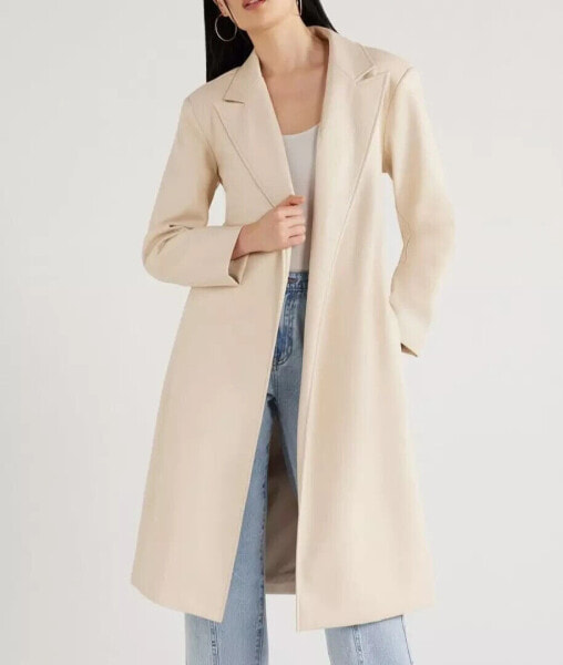 Scoop Trench Coat Women's Cream Padded Shoulders Slit Notch Faux Leather XXL 20