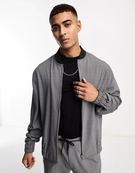 ASOS DESIGN – Elegante Bomberjacke in Schwarz mit feinem, strukturiertem Punktemuster, Kombiteil