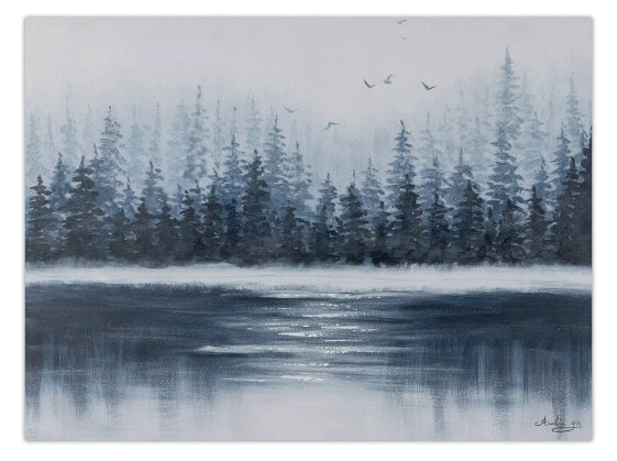 Acrylbild handgemalt Tannen im Nebel