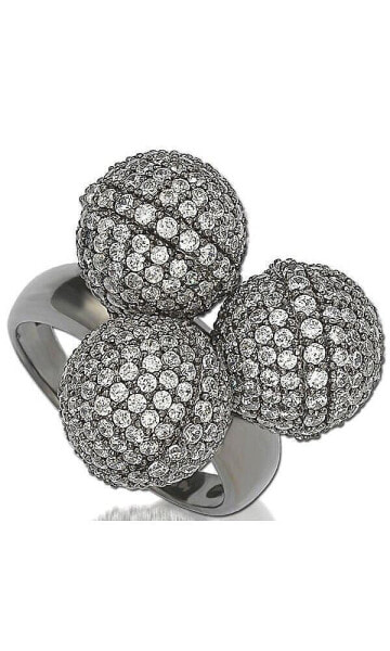 Suzy Levian Sterling Silver Cubic Zirconia Three Disco Ball Ring