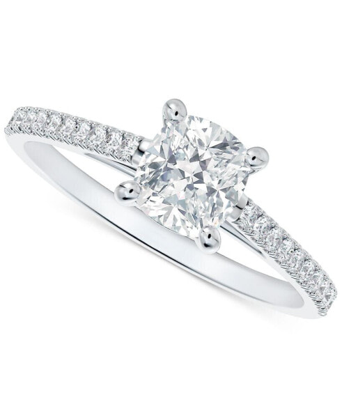 Diamond Cushion-Cut Cathedral Solitaire & Pavé Engagement Ring (5/8 ct. t.w.) in 14k White Gold