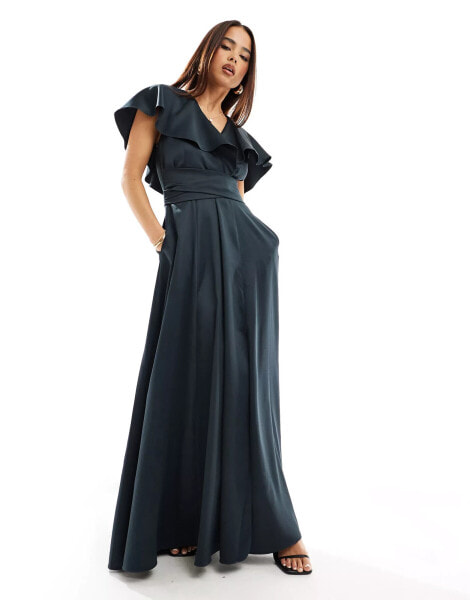 Closet London ruffle sleeve midaxi dress in midnight blue