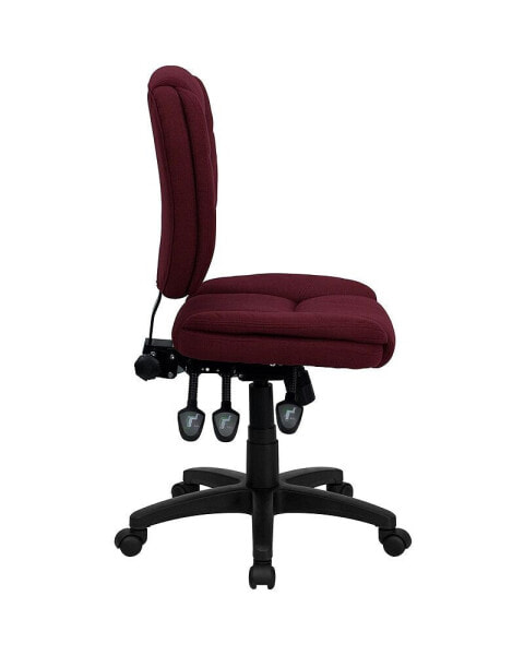 Mid-Back Burgundy Fabric Multifunction Ergonomic Swivel Task Chair
