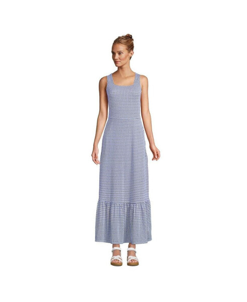 Petite Cotton Modal Square Neck Tiered Maxi Dress