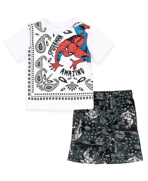 Big Boys Spider-Man Athletic Paisley T-Shirt and Shorts Outfit Set to