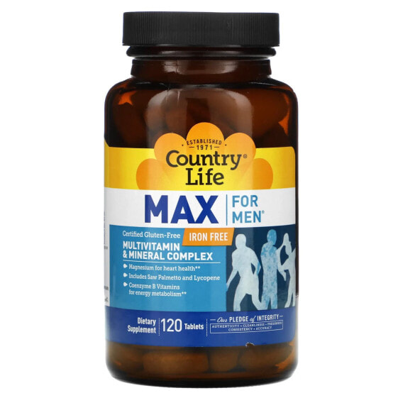 Витаминно-минеральный комплекс Country Life Max For Men, Iron-Free, 120 таблеток