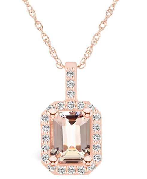 Macy's morganite (1-3/8 Ct. T.W.) and Diamond (1/4 Ct. T.W.) Halo Pendant Necklace in 14K Rose Gold