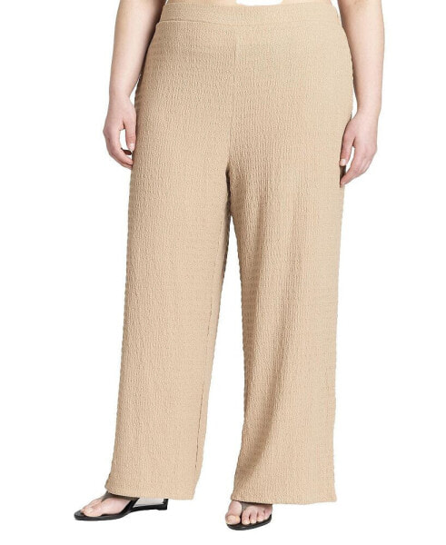 Plus Size Pintuck Detail Linen-Blend Trouser