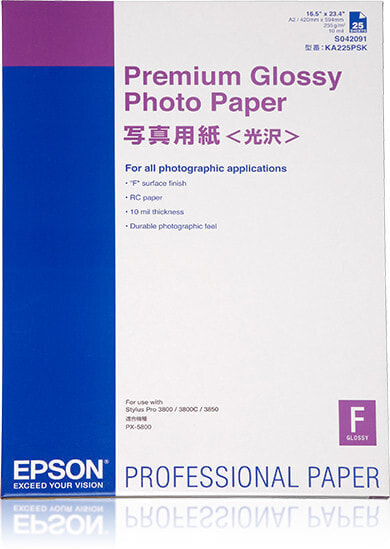Epson Premium Glossy Photo Paper - DIN A2 - 255g/m² - 25 Sheets - Gloss - 255 g/m² - A2 - 25 sheets - 0.95% - - SureColor SC-T7200D-PS - SureColor SC-T7200D - SureColor SC-T7200-PS - SureColor SC-T7200 -...