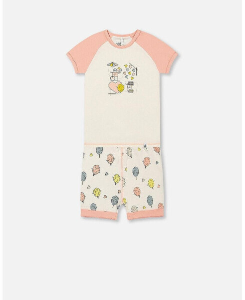 Baby Girl Organic Cotton Two Piece Pajama Set Off White Printed Cotton Candy - Infant