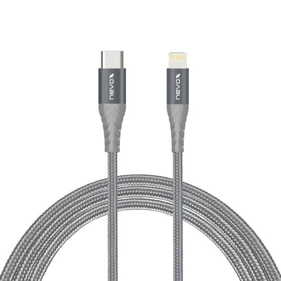 nevox 1886, 2 m, Lightning, USB C, Male, Male, Grey, Silver