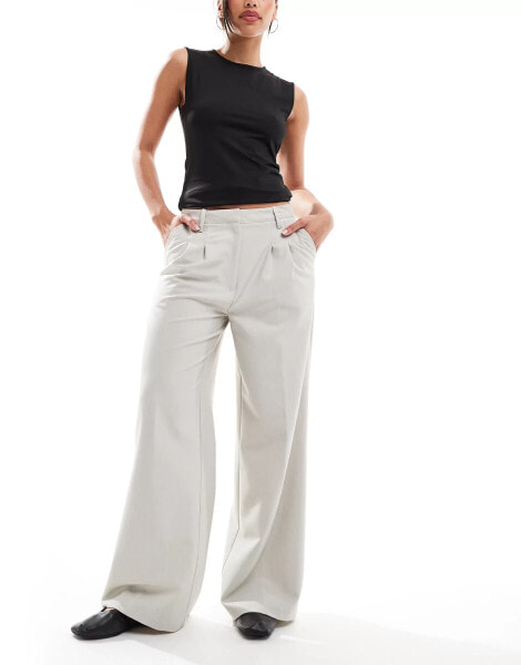 COLLUSION relaxed wide leg tailored trousers in stone