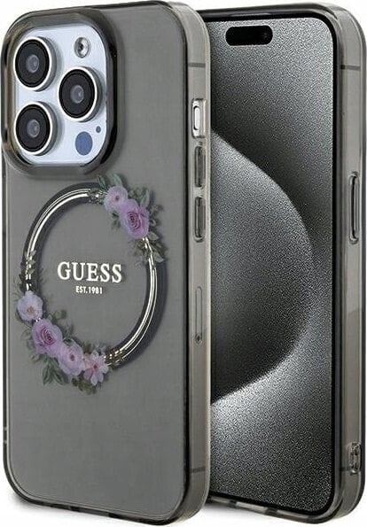 Guess Oryginalne Etui GUESS Hardcase GUHMP15LHFWFCK do iPhone 15 Pro (Kompatybilny z Magsafe / Flowers Wreath / czarny)