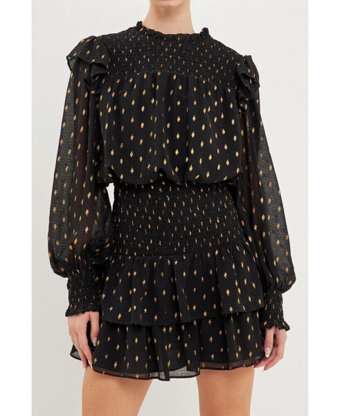 Women's Gold Dot Printed Mini Dress