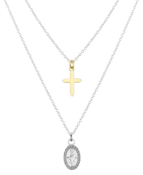 Unwritten crystal Virgin Mary and 14K Gold Plated Cross Necklace Set