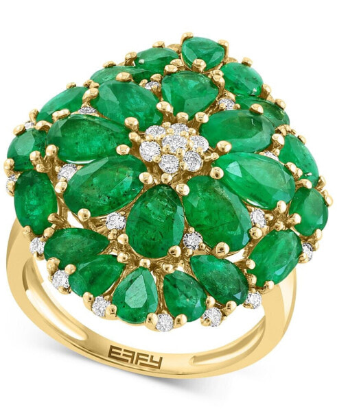 EFFY® Emerald (6-1/4 ct. t.w.) & Diamond (3/8 ct. t.w.) Flower Cluster Ring in 14k Yellow Gold
