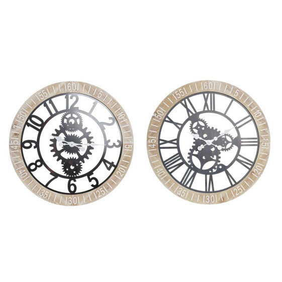 Настенное часы DKD Home Decor Чёрный Натуральный Железо Пластик Деревянный MDF Шестерни 76 x 4,5 x 76 cm (2 штук)