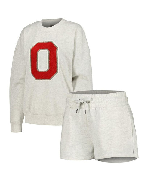 Women's Ash Ohio State Buckeyes Team Effort Pullover Sweatshirt and Shorts Sleep Set