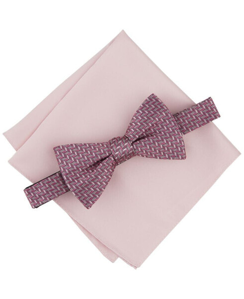 Men's Earl Mini-Chevron Bow Tie & Solid Pocket Square Set, Created for Macy's