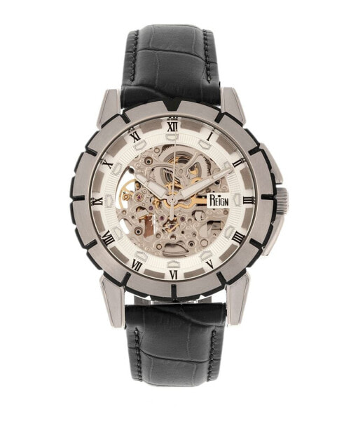 Часы Reign Philippe Automatic White DialGenuine Black Leather