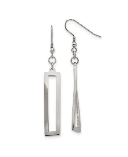 Stainless Steel Polished Twisted Rectangle Dangle Earrings