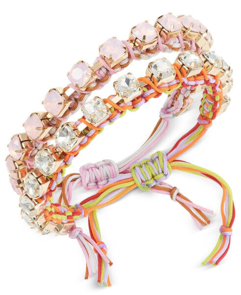 Gold-Tone 2-Pc. Set Color Crystal Cord Slider Bracelets, Created for Macy's