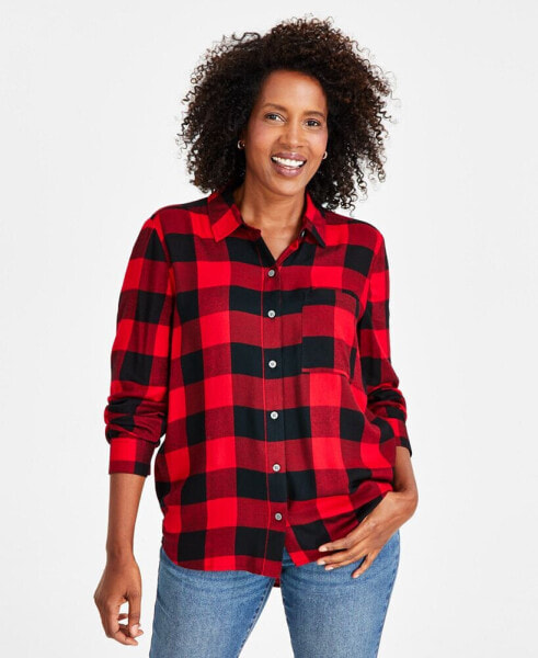 Women's Perfect Plaid Button-Up Shirt, Created for Macy's