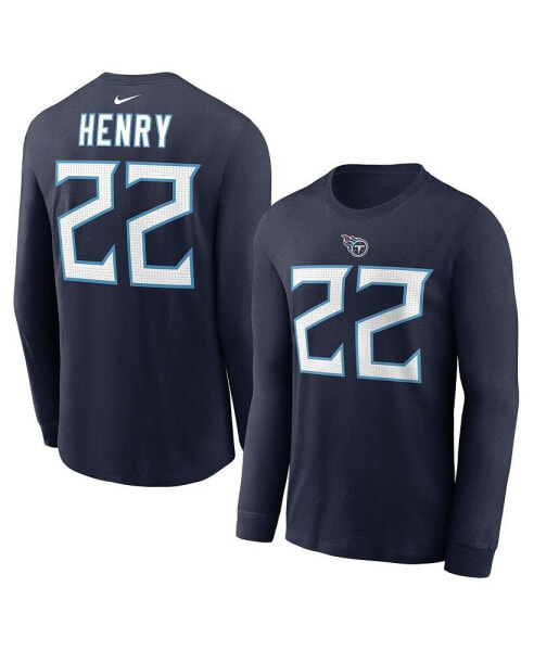 Men's Derrick Henry Navy Tennessee Titans Player Name and Number Long Sleeve T-shirt